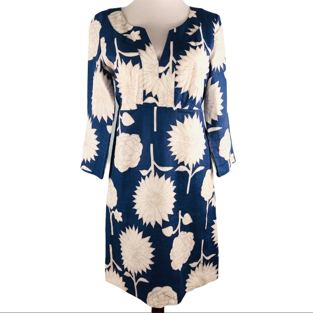 Boden Blue Linen Bold Floral Dress Size 10